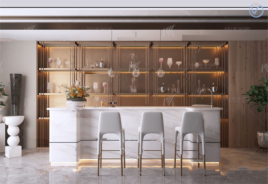 3d model of modern restaurant bar
